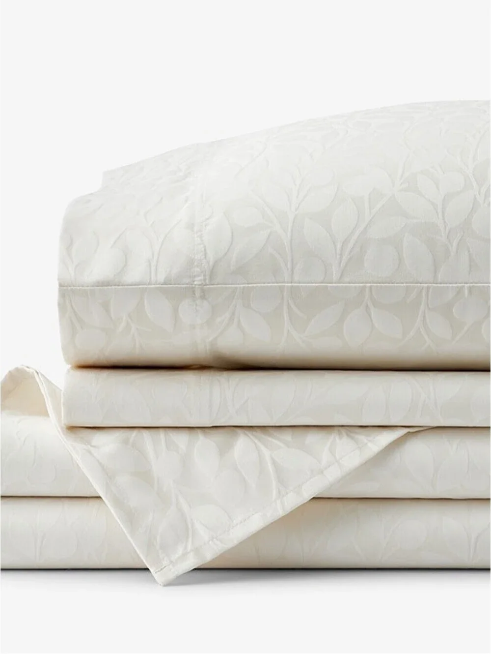 The Company Store Jacquard Leaf Supima Cotton Sateen Sheet Set King Ivory